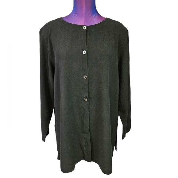 Eileen Fisher Black Handkerchief Button Down Silk Tunic Size Medium‎ Women's M5 - Picture 8 of 8